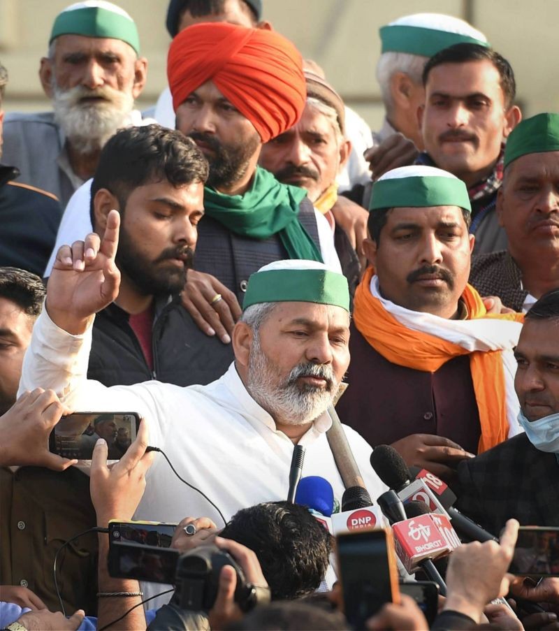 New Delhi: BKU leader Rakesh Tikait talks to media while participating in a plantation programme, during their protest against new farm laws, at Ghazipur border, in New Delhi, Friday, Feb 5, 2021. (PTI Photo/Vijay Verma)