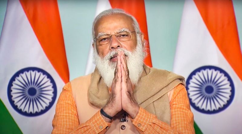New Delhi: Prime Minister Narendra Modi during the inauguration of the centenary celebrations of the historic Chauri Chaura incident, a landmark event in the country's fight for Independence, via video conferencing in New Delhi, Thursday, Feb. 4, 2021. (PTI Photo)