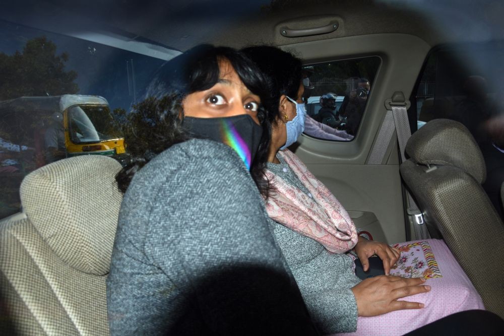 New Delhi: 21-year-old activist Disha Ravi leaves after being produced at Patiala Court in connection with allegedly being involved in sharing a 'toolkit' on social media related to the farmers' protest, in New Delhi, Monday, Feb. 22, 2021. Ravi was sent to one day police custody on Monday. (PTI Photo)