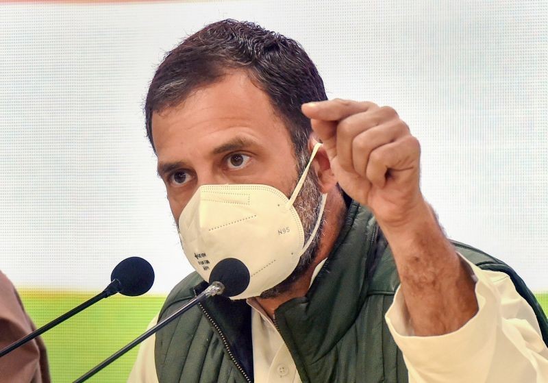 Congress leader Rahul Gandhi addresses a press conference at AICC HQ in New Delhi, Wednesday, Feb. 3, 2021. (PTI Photo/Manvender Vashist)