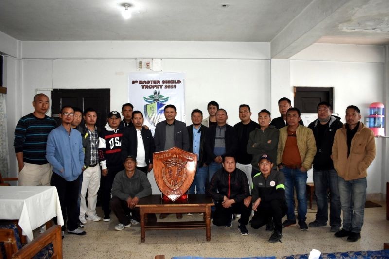 Mokokchung District Cricket T20 Cricket Federation officials with Temsuchuba Jamir during the 5th Master Shield Trophy unveiling ceremony at Circuit House, Mokokchung, February 5.