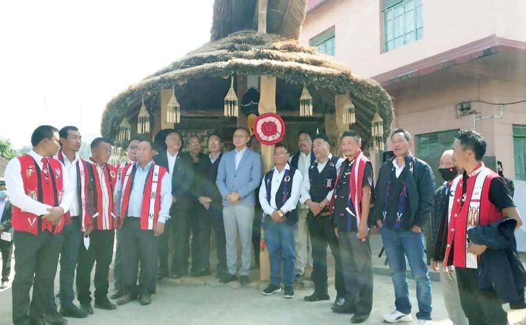 Advisor Mmhonlumo Kikon along with others during the inauguration of the traditional Chumpo at Wokha Village on February 13.