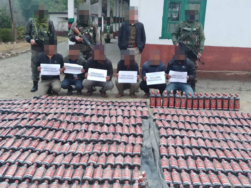 Indian-made foreign liquor (IMFL) seized during a joint operation by security forces and police representative in general area Kitsakita, Zunheboto District on February 25. (Photo: HQ IGAR-N)