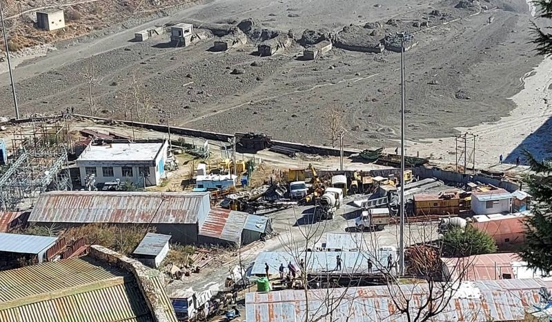 Washed away barrage of Rishi Ganga power project in Neeti valley, after a glacier broke off in Joshimath in Uttarakhand’s Chamoli district causing a massive flood in the Dhauli Ganga river on February 7, 2021. More than 150 labourers working at the Rishi Ganga power project may have been directly affected. (PTI Photo)
