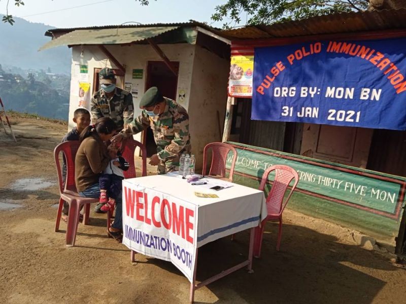 Mon Battalion of Assam Rifles under the aegis of HQ IGAR (North) conducted Pulse Polio Immunisation Camps at Mon, Naginimora and Tizit on January 31. The Unit Medical Staff educated the local people about the importance of ‘Two drops to save Life’. A total of 188 Children were immunized. (Photo Courtesy: HQ IGAR North)