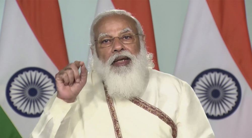 New Delhi: Prime Minister Narendra Modi delivers his speech during the convocation ceremony of Visva Bharati University, via video conferencing, in New Delhi, Friday, Feb. 19, 2021. (PTI Photo)