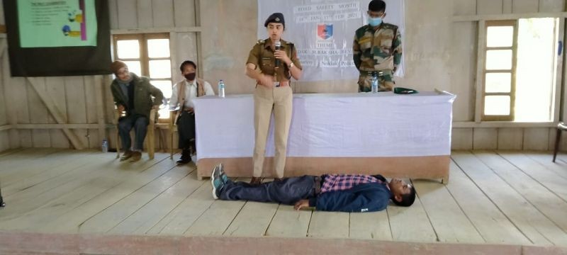 Superintendent of Police, Noklak, Dr. Pritpal Kaur, IPS speaking during the seminar on road safety organised by the Noklak Police at Thang Old Council Hall, Noklak village.
