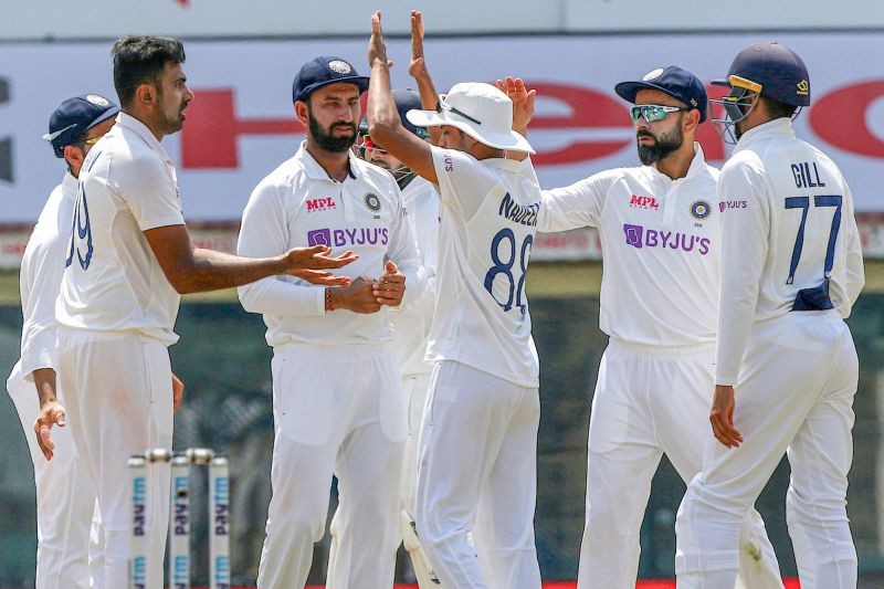 Chennai: Indian spinner Ravichandran Ashwin celebrates with his teammates the dismissal of England batsman Dominic Sibley during the 4th day of the first cricket test match between India and England, at MA Chidambaram Stadium, in Chennai, Monday, Feb. 8, 2021. (BCCI/PTI Photo)