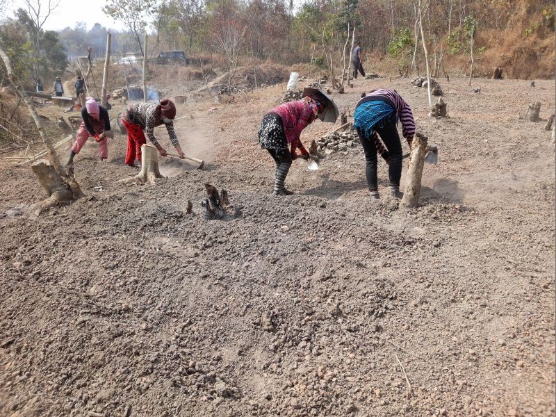 Farmers and others engaged in farming activity during a demonstration conducted by ATMA Jakhama block on February 8. 