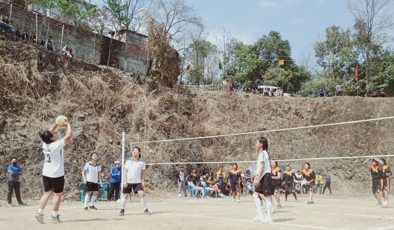 A women’s volleyball match between Phesama and Kezoma at Jakhama on February 22. (Morung Photo)