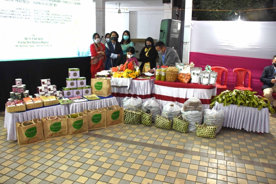 Launching of packaged organic products and Loumiconnect App under MOVCDNER, Manipur and distribution of Bolero camper vehicles and nursery items under NEC Programme implemented by EBADA at CM Secretariat in Imphal on February 7.