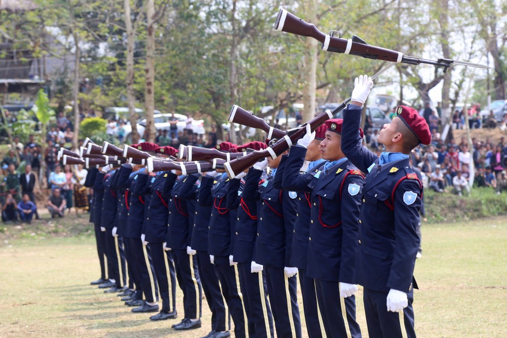 Drill display by the Naga Army during the 40th Naga Republic Day celebration at the NSCN (IM) Headquarters, Camp Hebron on March 21. (Photo by Soreishim Mahong)