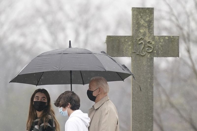 Wilmington: President Joe Biden departs after attending Mass with his grandchildren Natalie Biden, left, and Hunter Biden at St. Joseph on the Brandywine Catholic Church, Sunday, Feb. 28, 2021, in Wilmington, Del. AP/PTI