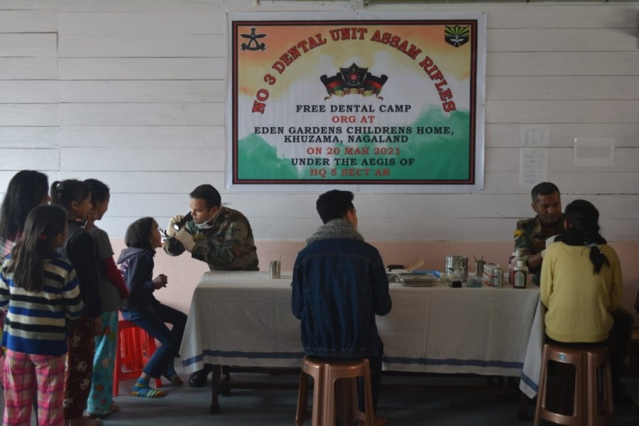 Dental Unit of Assam Rifles conducts a free dental camp for the children staying at Eden Garden’s Children Home Khuzama Town, Kohima on March 20. (Photo Courtesy: PRO, HQ IGAR IGAR-N)