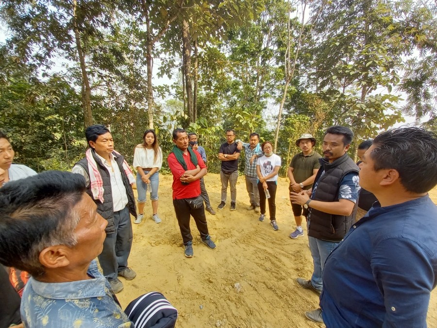 Lotha Youth Hoho officials inspecting Sanis ‘0’ Point to Lakhuti village road construction on March 20. (Photo Courtesy: LYH)