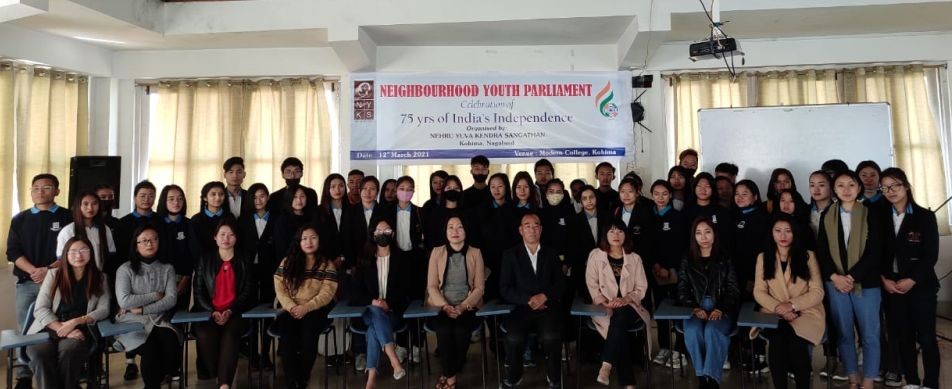 Neighbourhood Youth Parliament in  celebration of 75 years of India’s Independence was organised by Modern College, Kohima in collaboration with Nehru Yuva Kendra Sangathan; Kohima, on March 12. ON the occasion, various speakers spoke on the topics ‘Role of youth in nation building’ and ‘Indian Freedom Struggle... Life, Journey, philosophy of Mahatma Gandhi and Subhash Chandra Bose.’ (Photo Courtesy: Modern College)