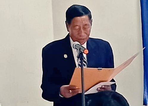 H Chuba Chang speaks at the felicitation cum ticket ceremony of the People’s Democratic Alliance (PDA) of Nagaland consensus candidate for the bye-election to the 51 Noksen Assembly Constituency in Dimapur on March 29.  (Photo: @YanthungoPatton/Twitter)