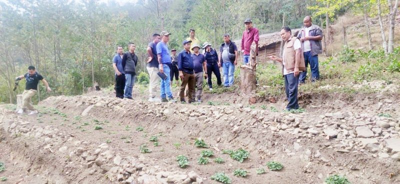 Teams from the Department of Land Resources Phek and Tuensang during a field visit as part of the exchange programme.