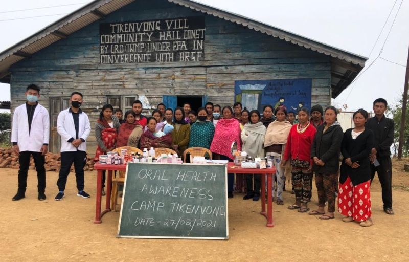Dr Weri Mero (second from left) along with participants during the oral health awareness camp in Tikenvong village on February 27.