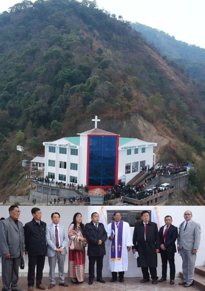 View of newly constructed Church Building of Khezhakeno Baptist Church on the hill side of the mountain.
