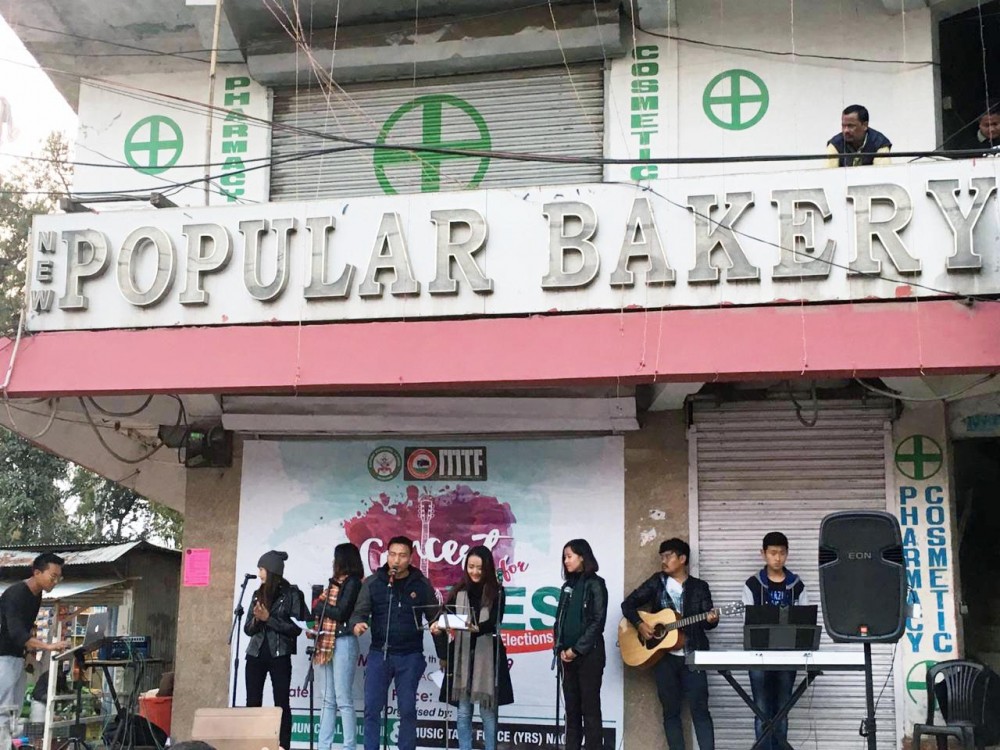 Chakhesang youth perform at musical concert campaign on ‘No to plastic! Yes to clean election!’ in Kohima on March 20.