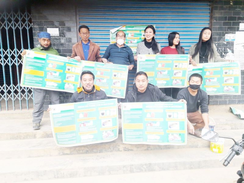 Members of Team Metamorphosis during the poster campaign on 'plastic-free town’ in  Wokha Town on March 4.
