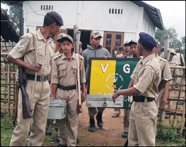 Photo provided by a source shows the Shangsha VGs vacating their barracks after they were ordered out by a contractor miffed over unpaid bills by the Nagaland State Government.