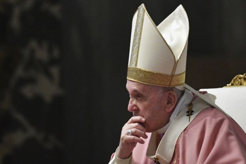 Pope Francis celebrates mass on the occasion of 500 years of Christianity in the Philippines, in St. Peter's Basilica, at the Vatican on March 14, 2021. (AP/PTI Photo)