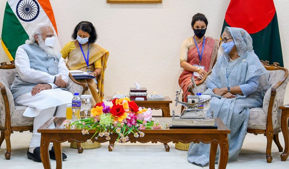 Bangladesh: Prime Minister Narendra Modi during a meeting with Prime Minister of Bangladesh Sheikh Hasina, in Bangladesh, Saturday, March 27, 2021. (PTI Photo)