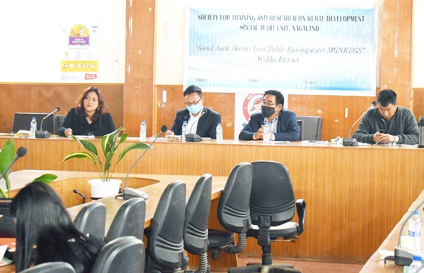 State Resource Person, SAU, Nagaland, Imlirenla Sanglir with Project Director, DRDA Wokha and other officials during the social audit held at DC Conference Hall, Wokha on March 6. (DIPR Photo)