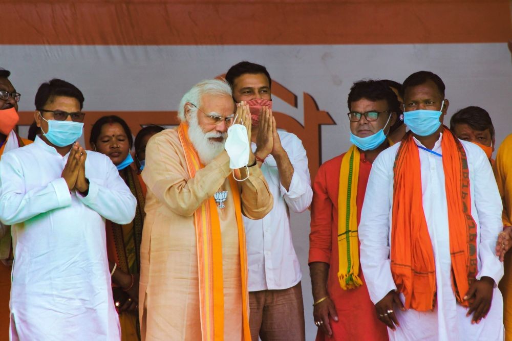 Purulia: Prime Minister Narendra Modi during an election campaign rally, ahead of West Bengal assembly polls, in Purulia district, Thursday, March 18, 2021. (PTI Photo)