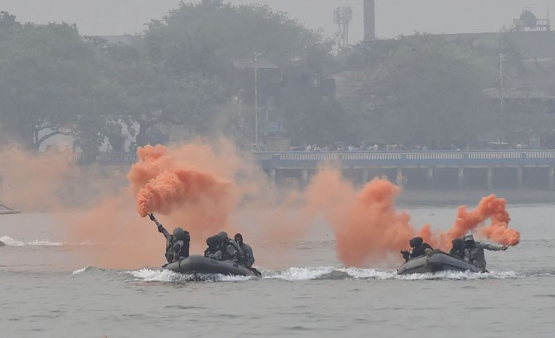 Kolkata: Indian Navy personnel during 'Samudri Virasat Pardarshan' on 'Swarnim Vijay Varsh', on Ganga river in Kolkata, Saturday, March 20, 2021. (PTI Photo/Ashok Bhaumik)