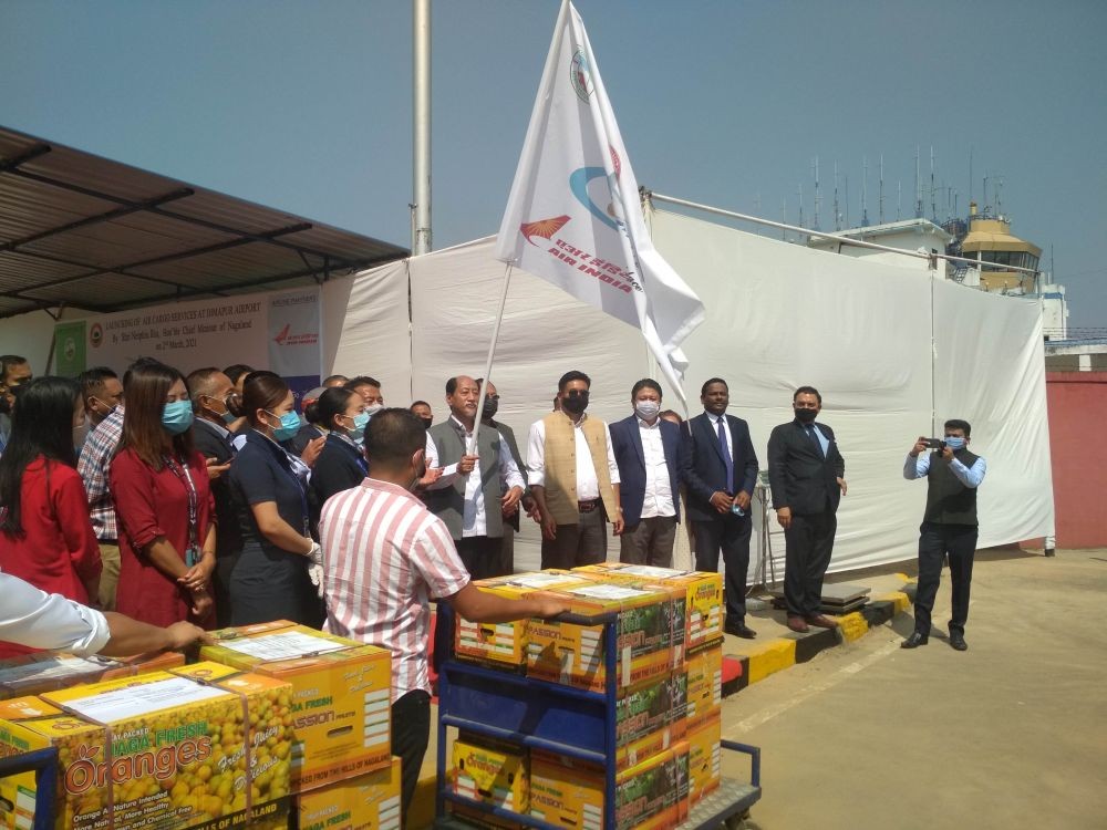 Chief Minister Neiphiu Rio flagging off the air cargo services at Dimapur Airport on March 2. (Morung Photo)