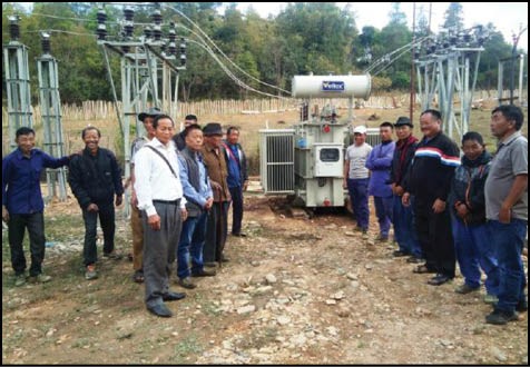 S.D.O (Elect) Pungro, Er. N. Rumphio Lotha along with the staffs and officials of PFPSD and GBs Union at the installation of new transformer at power house Pungro town on April 1.  (Photo Courtesy: Tsongs K. Yim)
