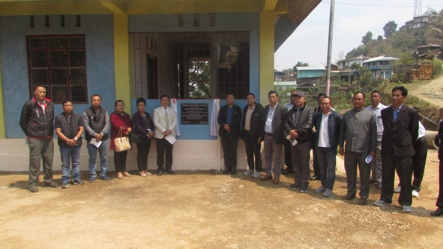 Commissioner  & Secretary, Rural Development, Nagaland, Neposo Theluo and others during the inauguration of  the newly constructed two-storey VDB Hall at Dzülhami village on March 19.