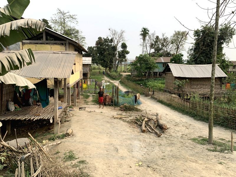 A view of a small hamlet of the mising tribal people in Brahmaputra river island Majuli. (IANS Photo)