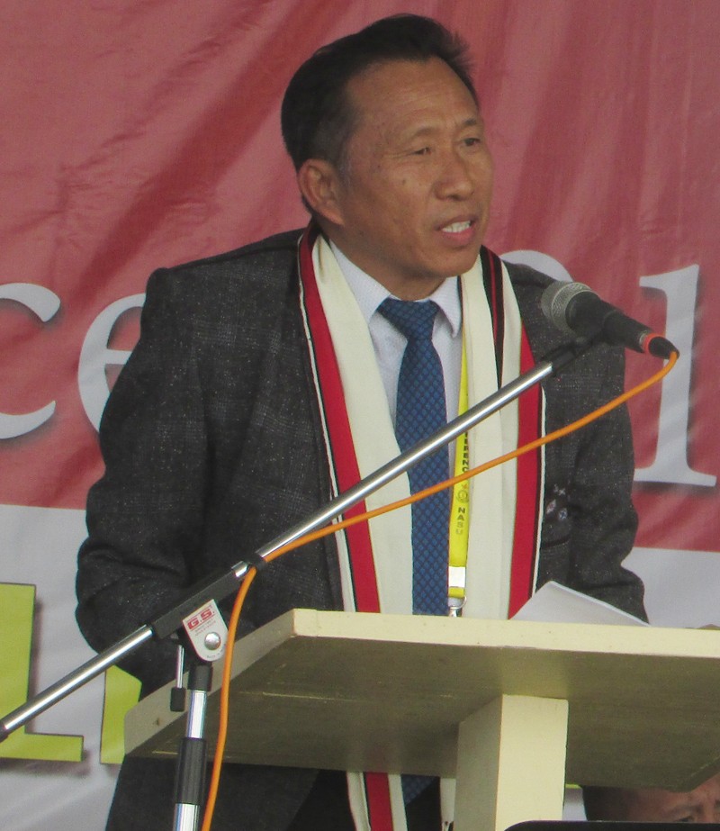 KD Vizo addressing the gathering during the recently concluded 45th biennial general conference of NASU at Kijümetouma. (Morung Photo)