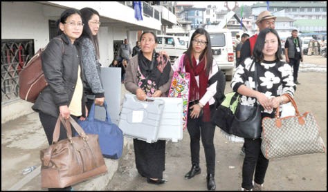 All women polling teams getting ready to move out for election duty on April 10 in Kohima. There are 289 all women polling teams for this Lok Sabha polls. Morung Photo