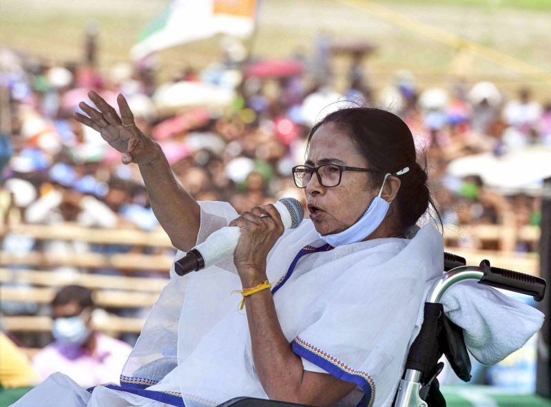 TMC supremo and West Bengal Chief Minister Mamata Banerjee addresses an election campaign rally in Bankura district, on March 26. (PTI Photo)