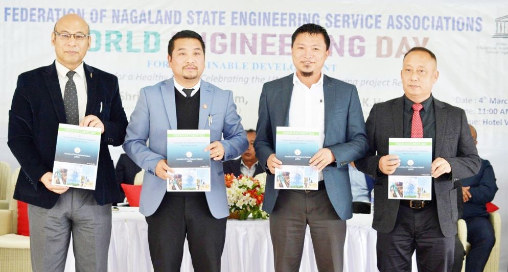 PWD (Housing and Mechanical) Minister, Tongpang Ozukum with MLA T Yangseo Sangtam and others during the release of the vision document 2021 for sustainable development of Nagaland state power sector in Kohima on March 4. (Morung Photo)