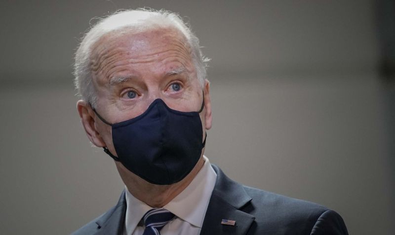 President Joe Biden looks on during his visit to Smith Flooring, Inc. on March 16, 2021, in Chester, Pa. (AP/PTI Photo)