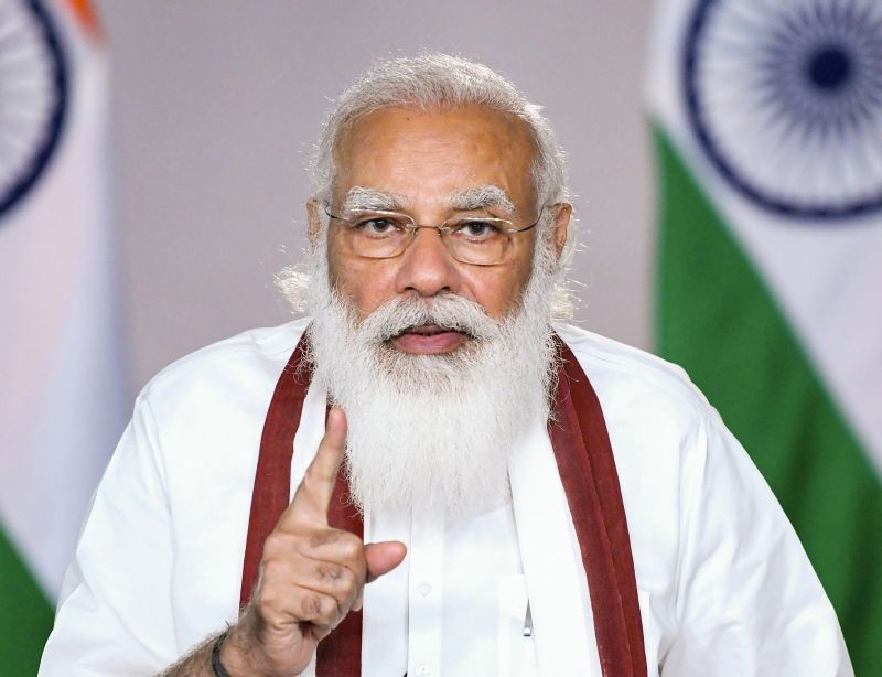 New Delhi: Prime Minister Narendra Modi during launch of 'Catch the Rain' campaign, via video conferencing, on World Water Day, in New Delhi, Monday, March 22, 2021. (PTI Photo)