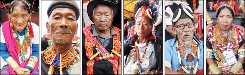 Images of Konyak elders, chieftains decked with tattoos and ornaments during the Aoleang Monyu, the premier festival of the Konyak Nagas held in Mon recently. (Morung Photo)