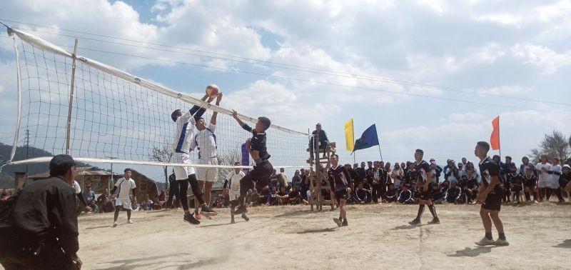 A volleyball match in progress at the opening day of the 55th Secheku Range Sports meet.