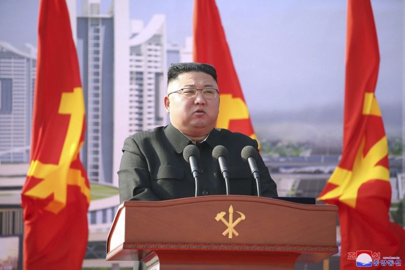 In this photo provided by the North Korean government, North Korean leader Kim Jong Un speaks during a ceremony to break ground for building 10,000 homes, in Pyongyang, North Korea on March 23, 2021. The White House says North Korea fired short-range missiles this past weekend, just days after his sister Kim Yo Jong threatened the United States and South Korea for holding joint military exercises. Independent journalists were not given access to cover the event depicted in this image distributed by the North Korean government. The content of this image is as provided and cannot be independently verified. Korean language watermark on image as provided by source reads: "KCNA" which is the abbreviation for Korean Central News Agency. (AP/PTI Photo)
