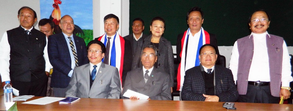 NPF leaders with Dr Lorho S Pfoze and Toshipokba during the party ticket distribution ceremony in Kohima on March 19. (Morung Photo)