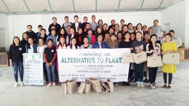 Officials and participants of training on ‘alternative to plastic’ held at Khonoma on March 30.