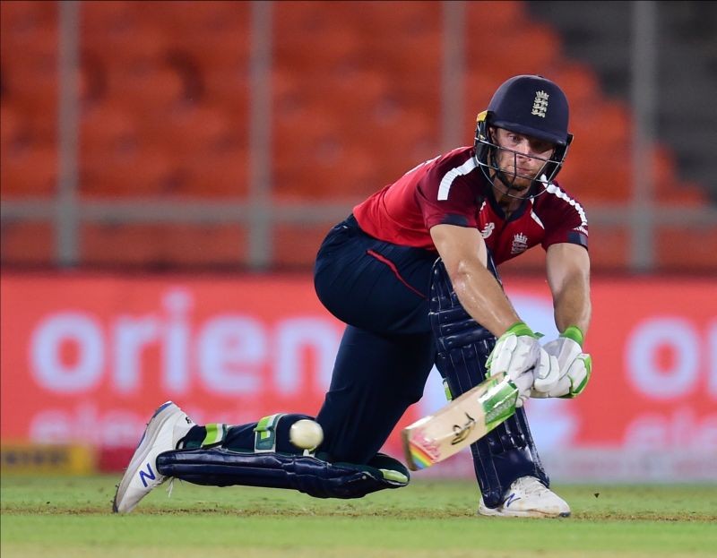 Ahmedabad: England batsman Jos Buttler plays a shot during the third T20 cricket match between India and England, at Narendra Modi Stadium in Ahmedabad, Tuesday, March 16, 2021.(PTI Photo/Kamal Kishore)