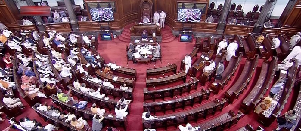 New Delhi: Rajya Sabha Deputy Chairman Harivansh Narayan Singh conducts proceedings in the Rajya Sabha, during the ongoing Budget Session of Parliament, in New Delhi, Thursday, March 18, 2021. (RSTV/PTI Photo)