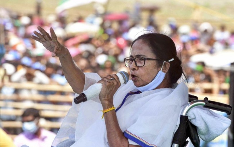 TMC supremo and West Bengal Chief Minister Mamata Banerjee addresses an election campaign rally in Bankura district, on March 26. (PTI Photo)